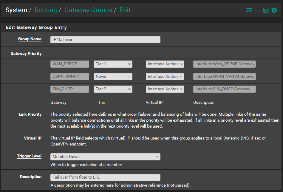 Creación de grupo de gateways en pfSense